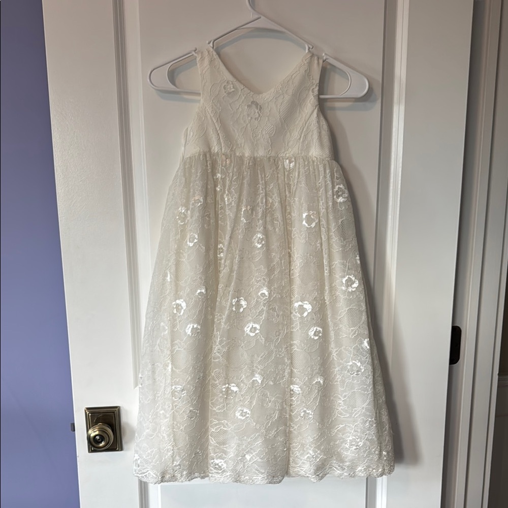 David's Bridal Ivory Floral Lace Kids Dress